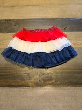 Toddler Patriotic Tutu Skirt w/ Built-In Shorts 18M Red White Blue 4th of July